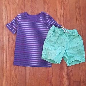 Purple striped shirt and chameleon print shorts 3T